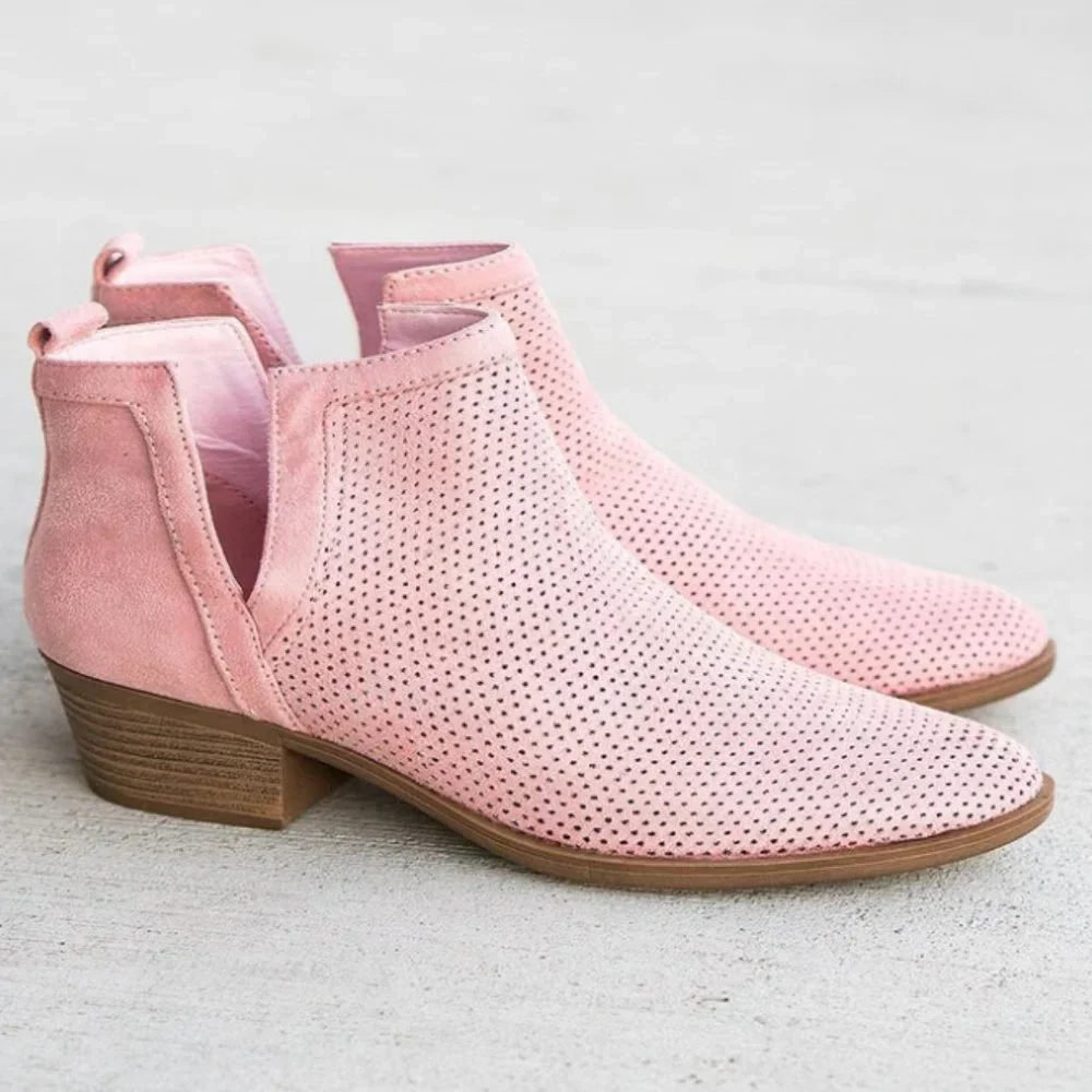Anthropologie Howsty Nekal Pink Perforated Ankle Boot‎ Size-41  NWB